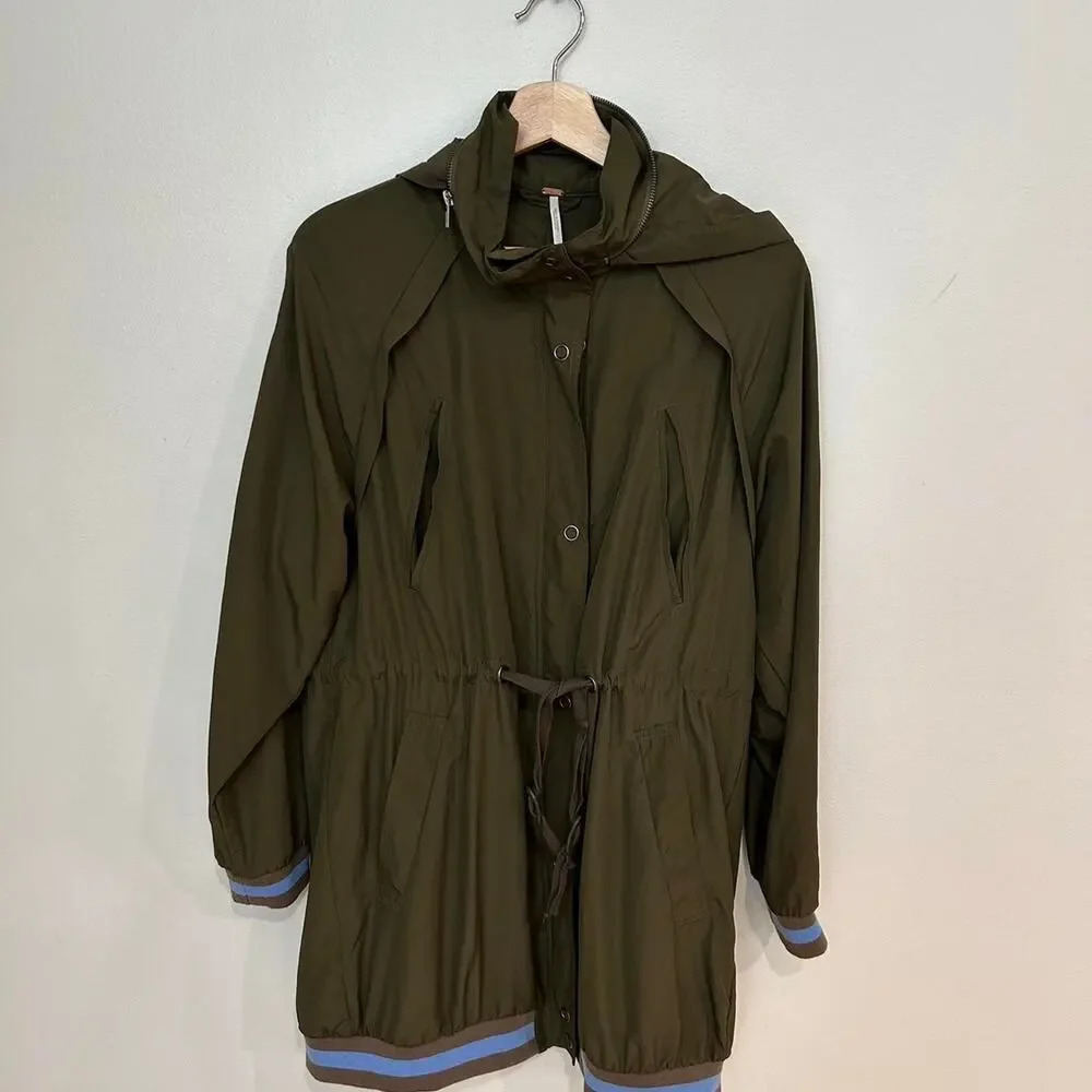Free people oversized long bomber windbreaker w concealable hood XS funnel neck - Picture 5 of 9